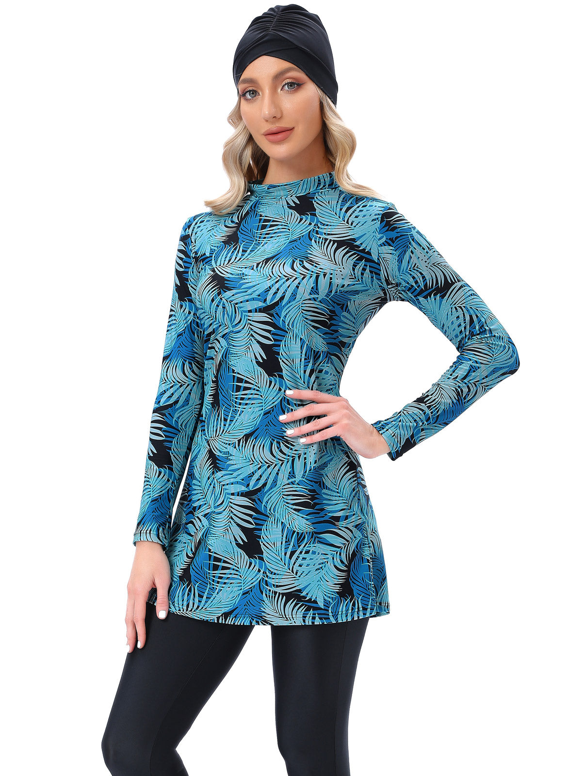 Plus size long sleeve swimsuit from The Clothing Company Sydney, full coverage swimwear with three-piece design.