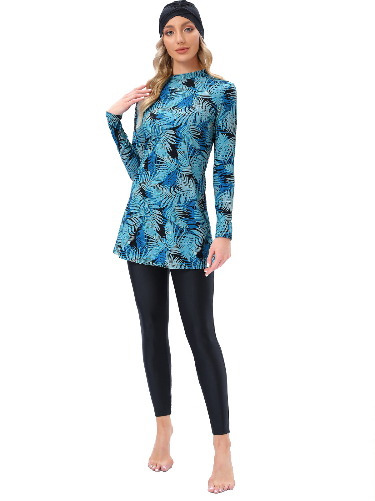 Plus size long sleeve swimsuit set from The Clothing Company Sydney with three full-coverage swimwear pieces on display.