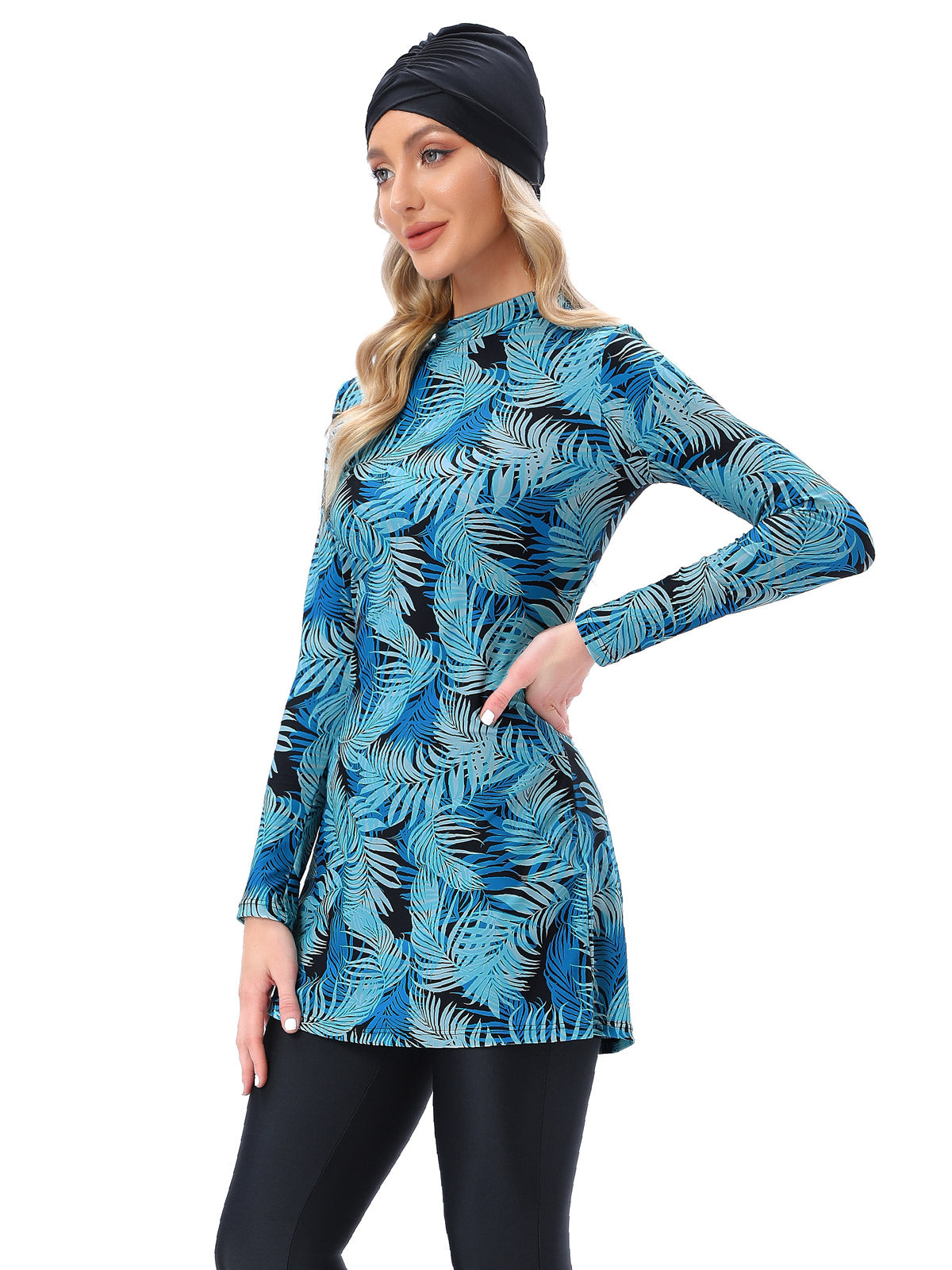 Plus size 3-piece swimsuit set with long sleeves from The Clothing Company Sydney, featuring full coverage for swimming.