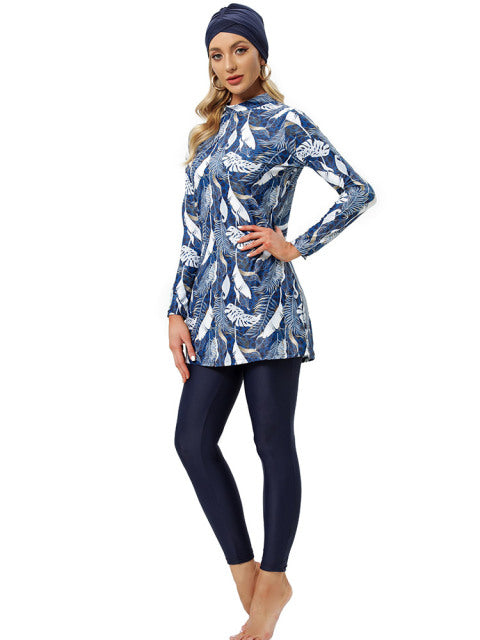 Plus size long sleeve swimsuit set by The Clothing Company Sydney, full coverage swimwear with three-piece design.