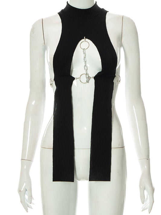 Spring Trend Chain Y2K Tank Top Sleeveless Hollow Turtleneck Waistless Elastic Buckle Crop Top The Clothing Company Sydney