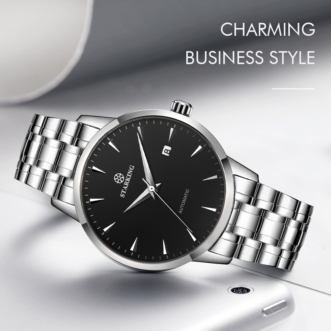 Men's 40mm ultra-thin mechanical business watch with sapphire crystal and 5Bar water resistance from The Clothing Company Sydney.