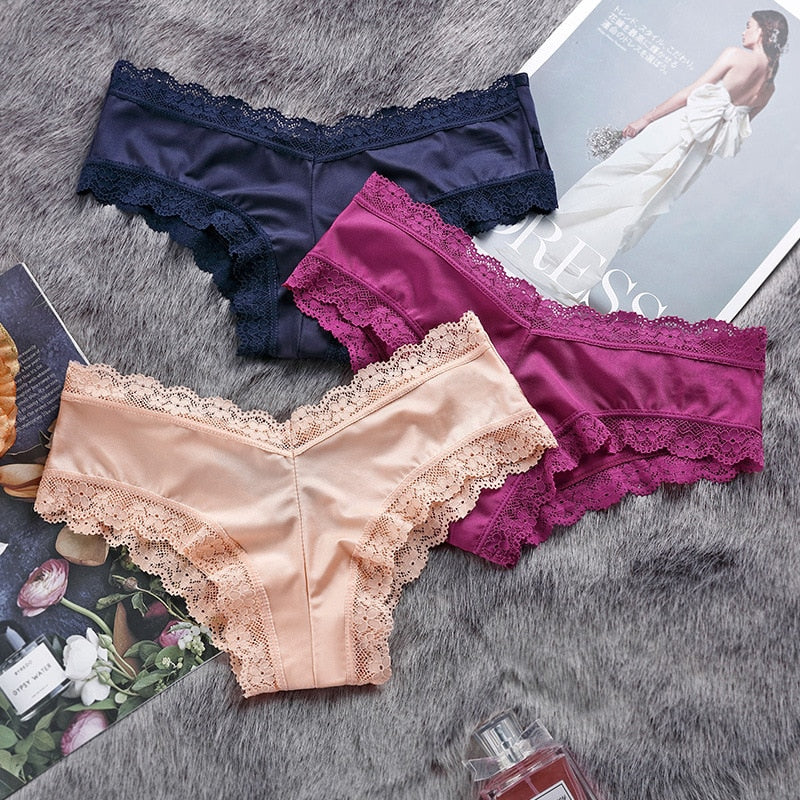 Hollow out lace silk satin briefs by The Clothing Company Sydney, showcasing elegant, comfortable women's underwear.