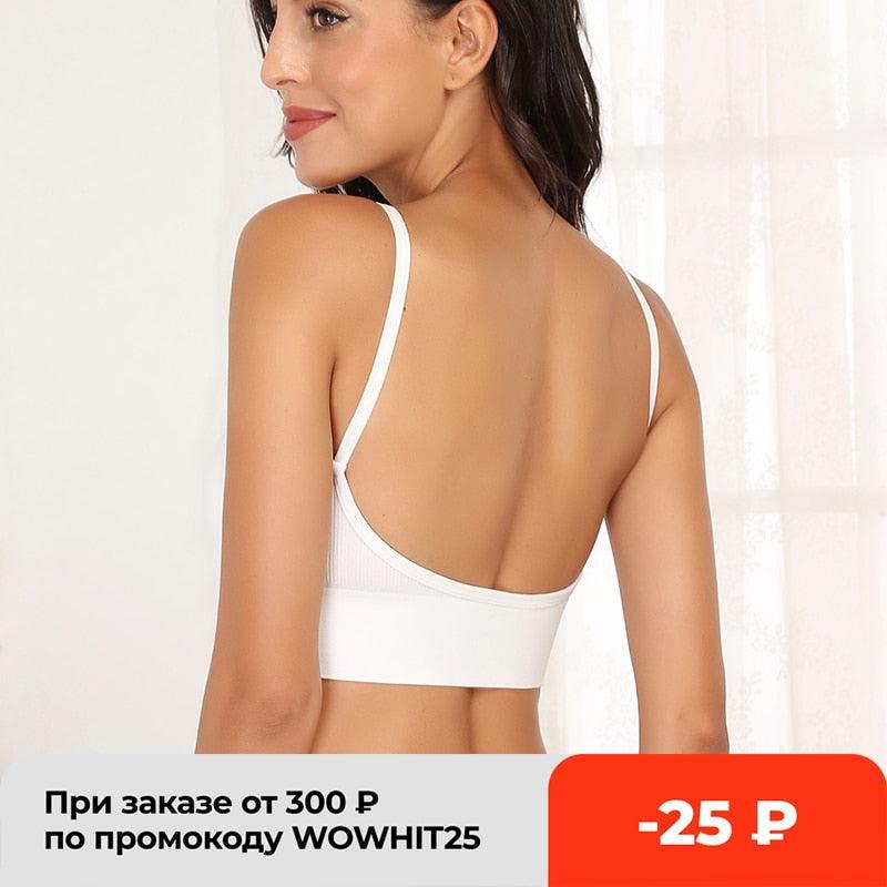 Two seamless U-type backless bralettes from The Clothing Company Sydney, wire-free push-up bras in a comfortable underwear style.