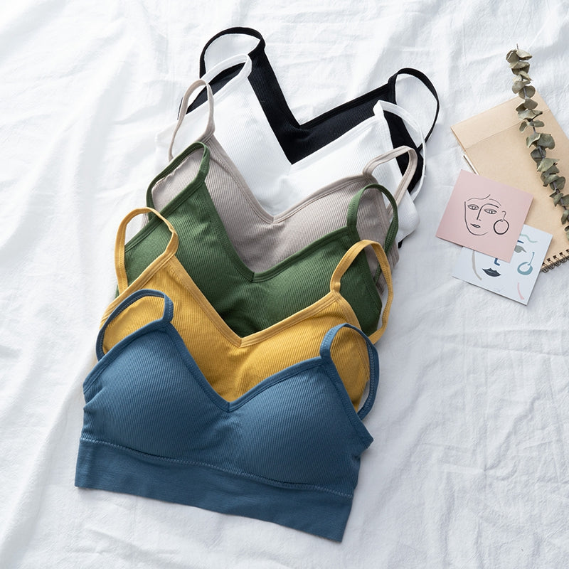 Backless seamless crop top and bralette from The Clothing Company Sydney, featuring padded, cropped lingerie and sports style.