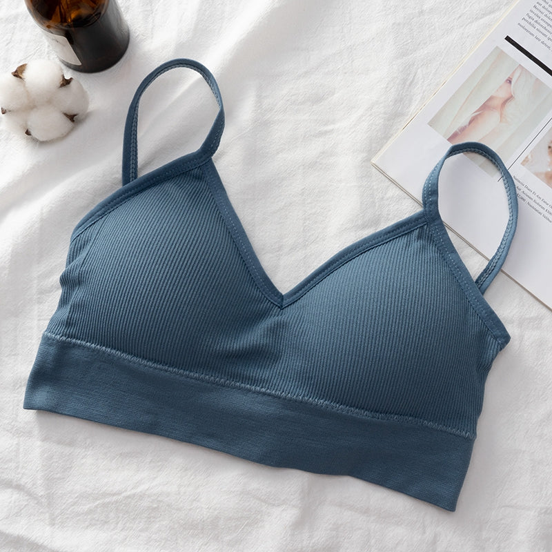 Seamless backless crop top bra from The Clothing Company Sydney, padded lingerie with a tube top design and sporty fit.