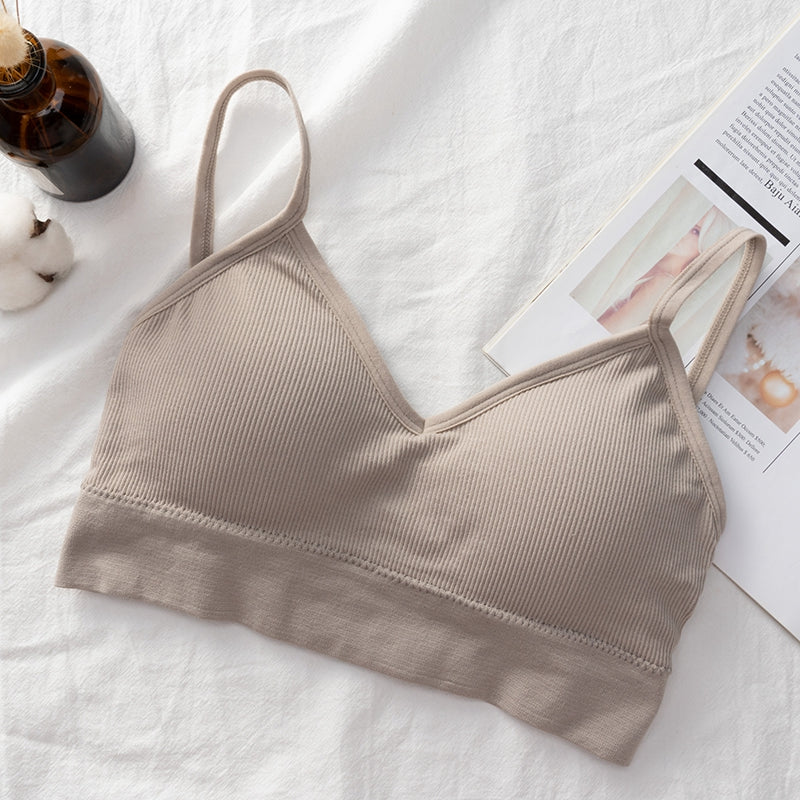 Seamless backless crop top bra from The Clothing Company Sydney, padded lingerie with tube design and sporty style.