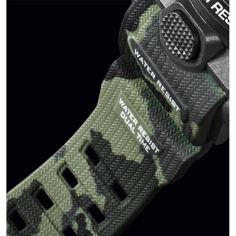 Water-resistant 50M men's quartz military wristwatch with dual display from The Clothing Company Sydney, suitable for sports.