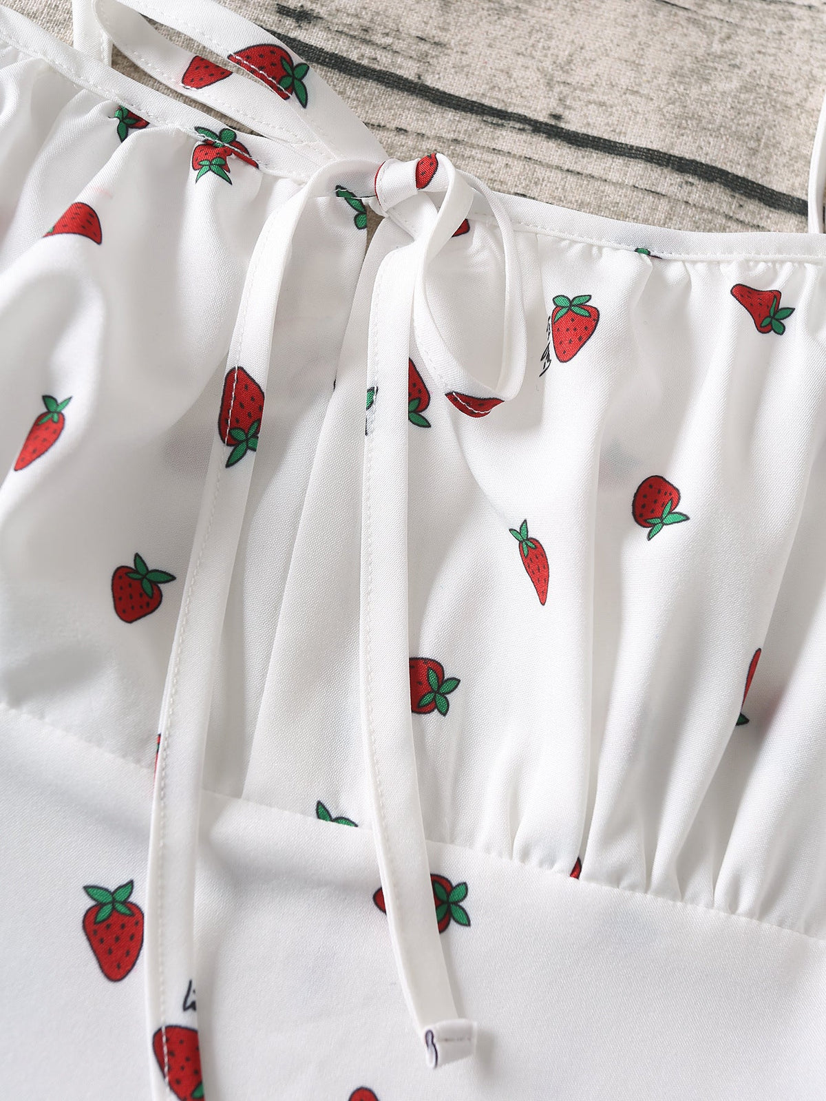 Strawberry print white chiffon boho maxi dress with spaghetti straps, sleeveless summer beach sundress by The Clothing Company Sydney