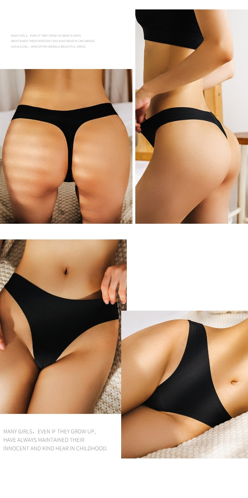 Three-pack of satin seamless G-string underwear from The Clothing Company Sydney, featuring lightweight, smooth lingerie briefs and thongs.