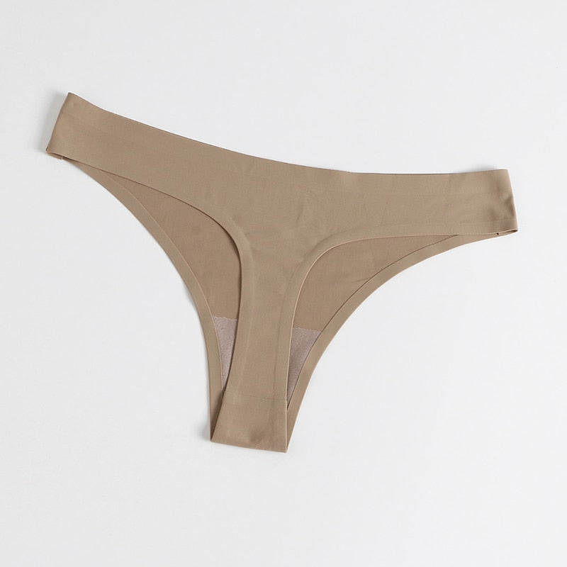 Three-pack of satin seamless G-string panties from The Clothing Company Sydney, featuring comfortable lingerie underpants and thongs.