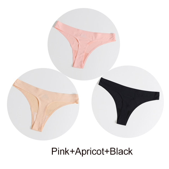 Three seamless satin G-string underwear packs from The Clothing Company Sydney, featuring comfortable, smooth lingerie underpants.