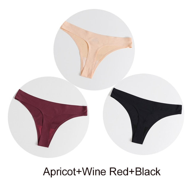 Three-pack of seamless satin G-string underwear from The Clothing Company Sydney, featuring comfortable and stylish lingerie briefs.
