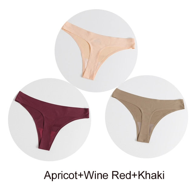 Three-pack of satin seamless G-string underwear from The Clothing Company Sydney, featuring comfortable, lightweight lingerie briefs.