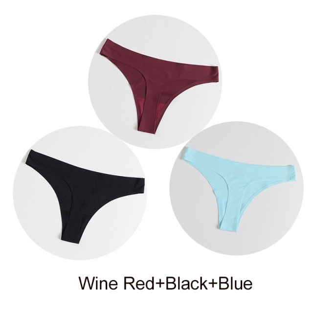 Three seamless satin G-string underwear packs in black, featuring comfortable lingerie briefs and thong designs by The Clothing Company Sydney.