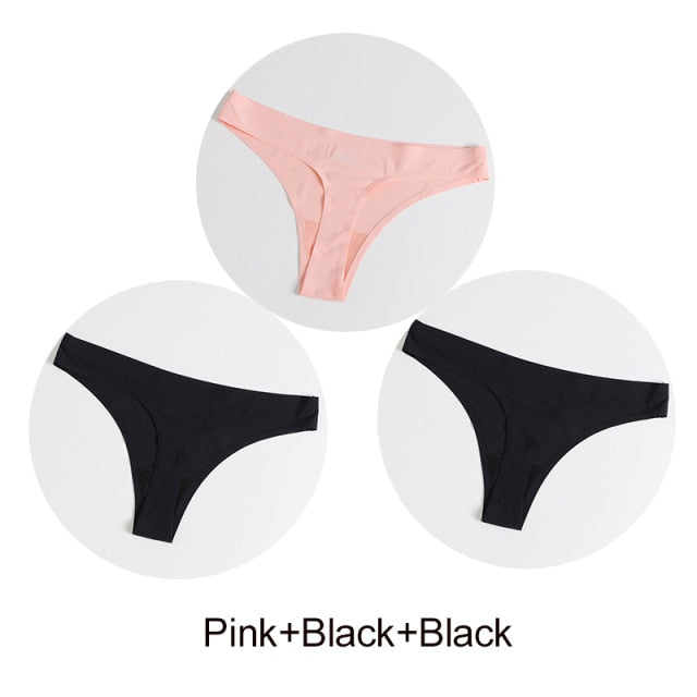 Three seamless satin G-string panties from The Clothing Company Sydney, showcasing smooth, comfortable lingerie underpants.