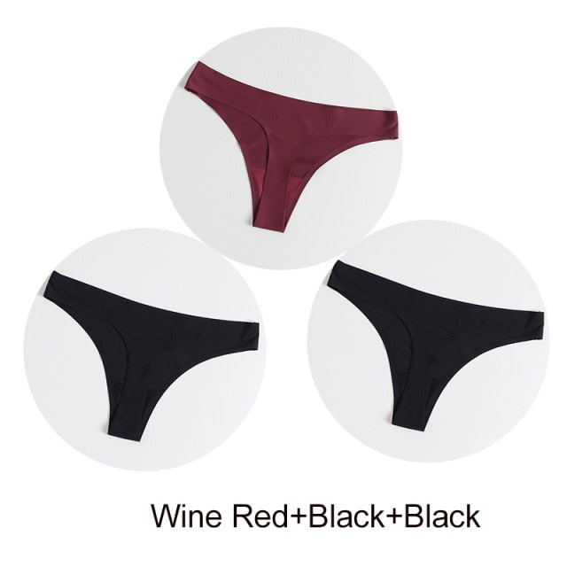 Three seamless satin G-string panties from The Clothing Company Sydney, soft lingerie underwear with comfortable fit.