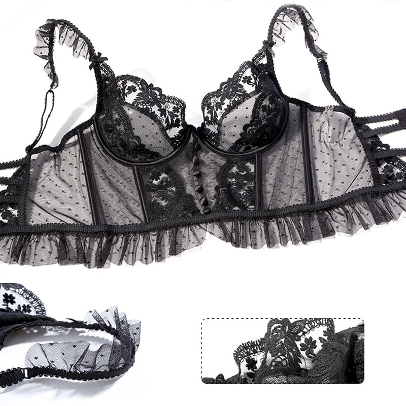 White lace French lingerie underwear set with push-up bra and transparent panties, elegant bridal undergarments from The Clothing Company Sydney.