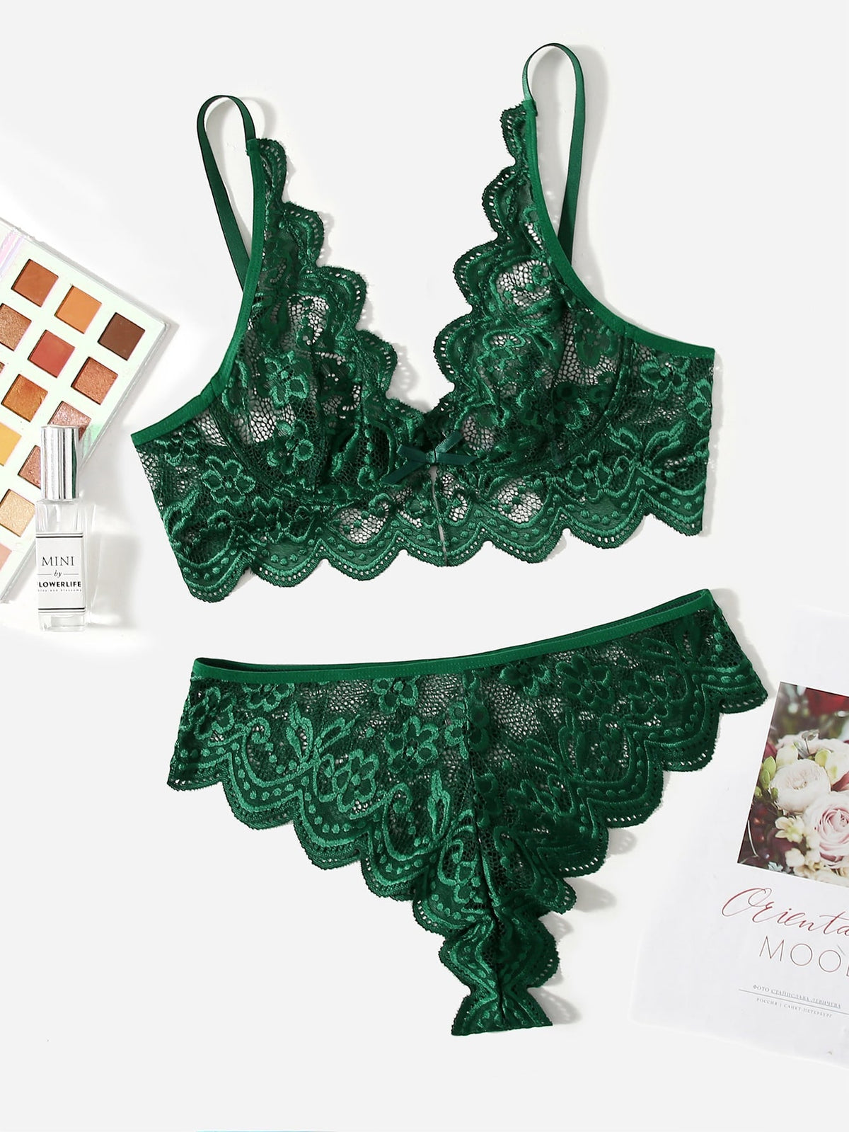 Two-piece lingerie set with deep-V lace and see-through briefs from The Clothing Company Sydney, seamless and sensual underwear.