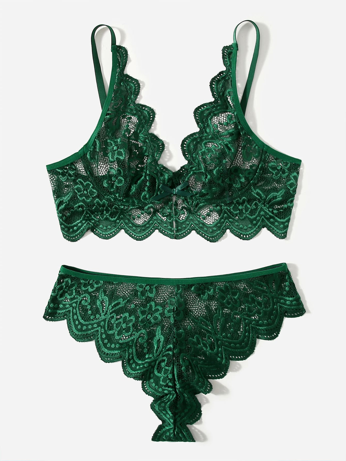 Two-piece lace lingerie set by The Clothing Company Sydney featuring see-through deep-V briefs and seamless, sensual underwear.
