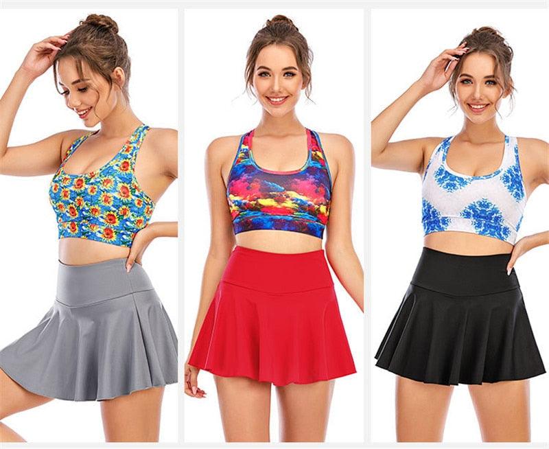Black 2-in-1 sports gym golf dancing running fitness yoga skorts and mini pleated tennis skirt by The Clothing Company Sydney