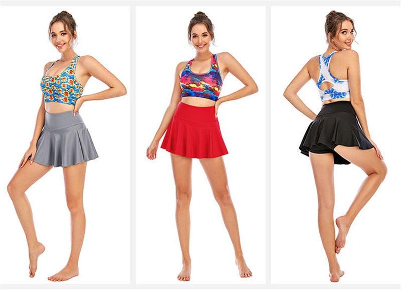 2-in-1 sports gym golf dancing running yoga skorts by The Clothing Company Sydney, featuring pleated tennis skirt design.