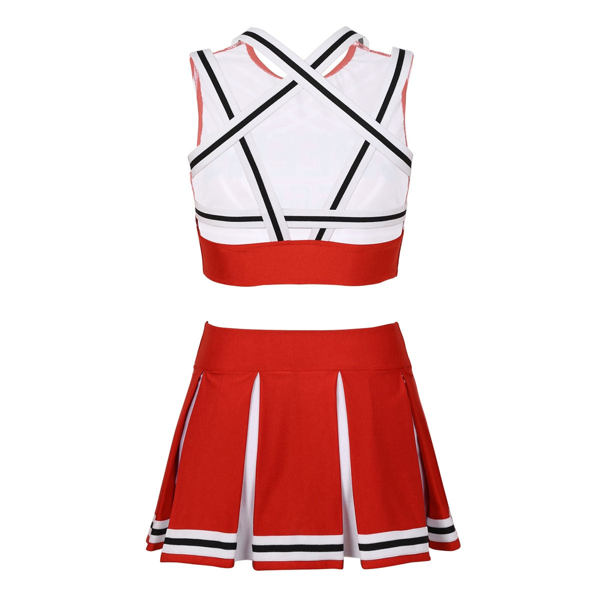 Two-piece cheerleader cosplay lingerie set by The Clothing Company Sydney, featuring a novelty Halloween costume with vibrant details.