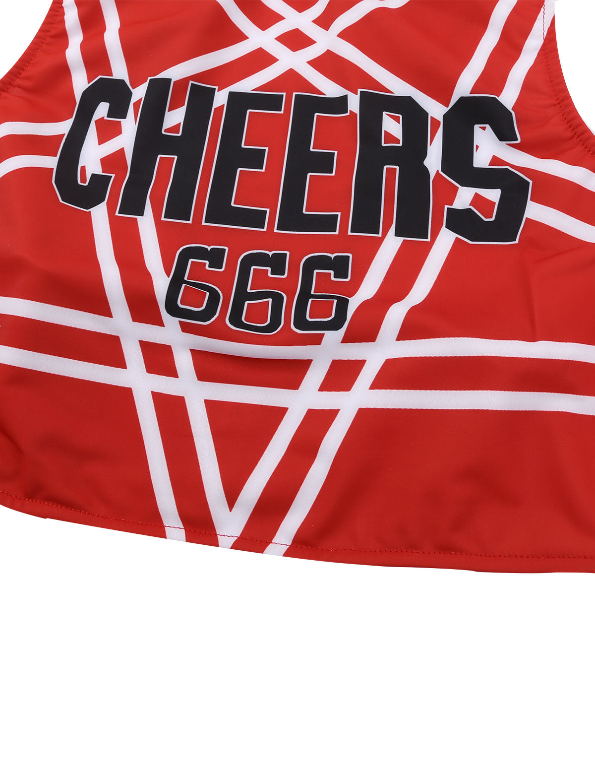Two-piece cheerleader cosplay lingerie Halloween costume set by The Clothing Company Sydney, featuring a sporty top and matching skirt.