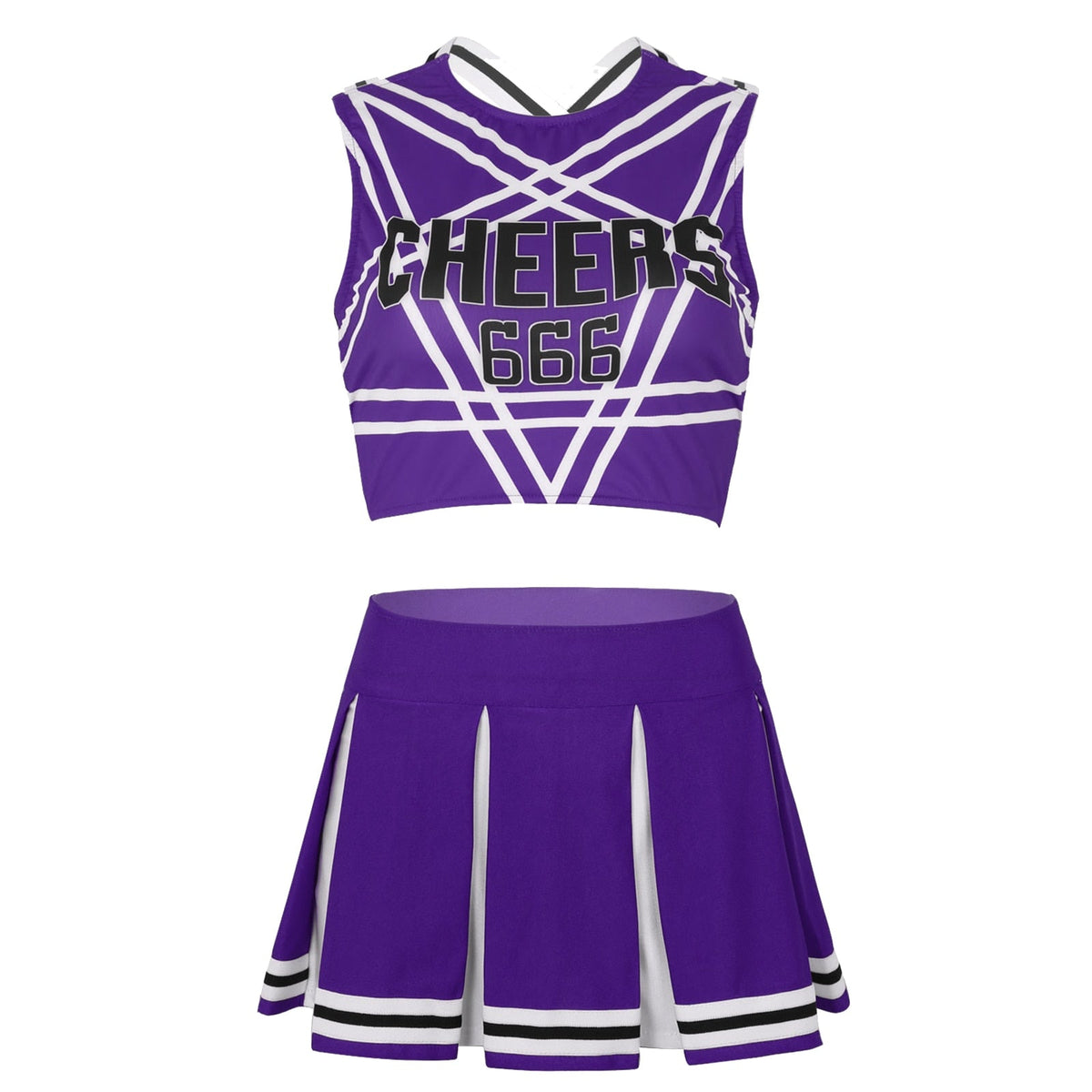 Two-piece cheerleader cosplay lingerie costume set by The Clothing Company Sydney, featuring festive Halloween novelty design and bright colors.