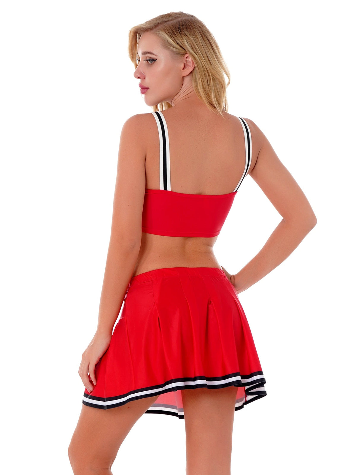 Two-piece cheerleader cosplay lingerie set by The Clothing Company Sydney, featuring a playful Halloween costume with uniform and lingerie details.