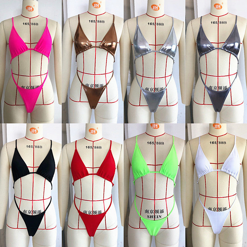 Backless high cut out G-string one-piece swimsuit from The Clothing Company Sydney featuring a micro thong monokini design.