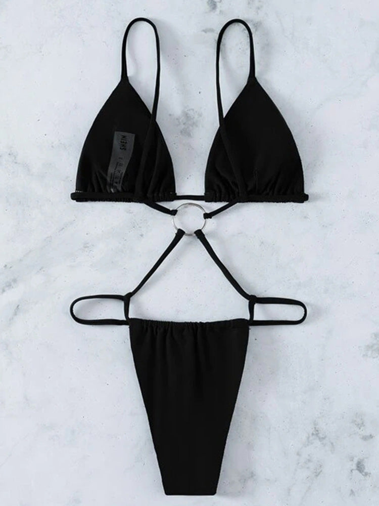 Backless high cut out G string monokini swimsuit by The Clothing Company Sydney featuring a micro thong design and bold cut-out details.