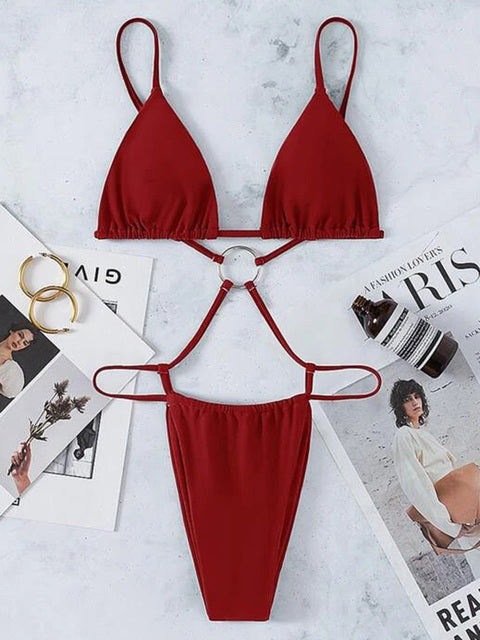 Backless high cut out G-string one-piece swimsuit by The Clothing Company Sydney, featuring a micro thong design and stylish cutouts.