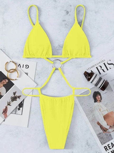 Backless monokini swimsuit by The Clothing Company Sydney featuring high cut out G-string design and micro thong style.