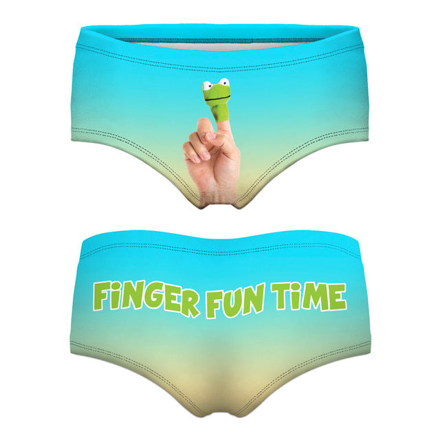 Funny 3D printed knicker panties underwear in 20 playful designs by The Clothing Company Sydney, featuring colorful, humorous patterns.