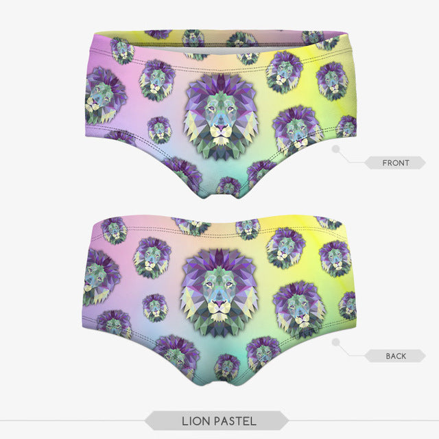 Colorful 3D printed knicker panties underwear by The Clothing Company Sydney featuring humorous designs in various playful styles.