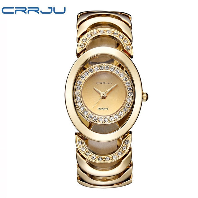 Ladies' luxury stainless steel bracelet watch with rhinestones and quartz movement, stylish accessory from The Clothing Company Sydney.