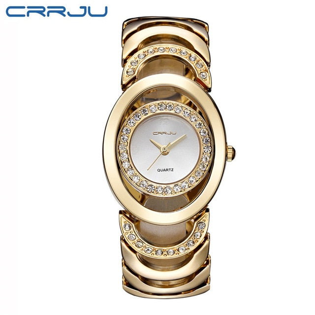 Ladies' luxury stainless steel bracelet watch with rhinestones and quartz movement from The Clothing Company Sydney.