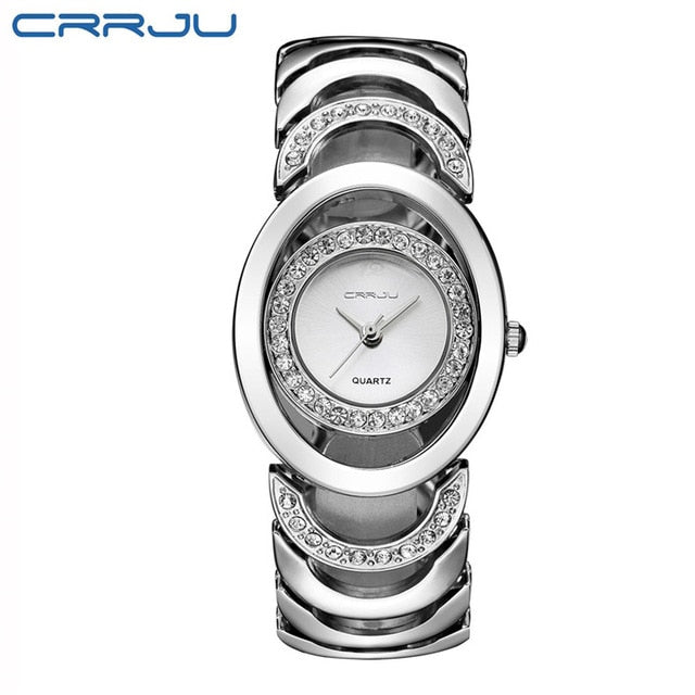 Ladies' luxury stainless steel bracelet watch with rhinestones and quartz movement by The Clothing Company Sydney.