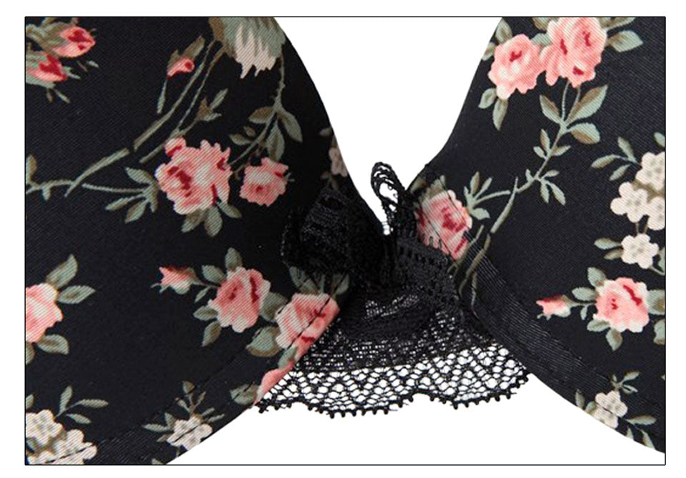 Silk lace floral push-up bra and hollow-out panties set from The Clothing Company Sydney, featuring delicate floral details and elegant design.