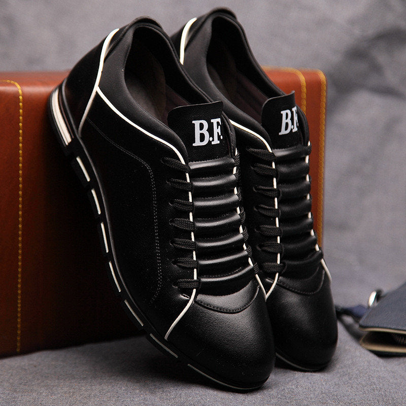 Casual men's lace-up leather flat loafer shoes by The Clothing Company Sydney, featuring smooth leather and a comfortable slip-on design.