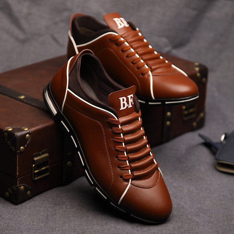Casual men's leather lace-up flat loafer shoes by The Clothing Company Sydney, showcasing a stylish brown leather design and comfortable fit.