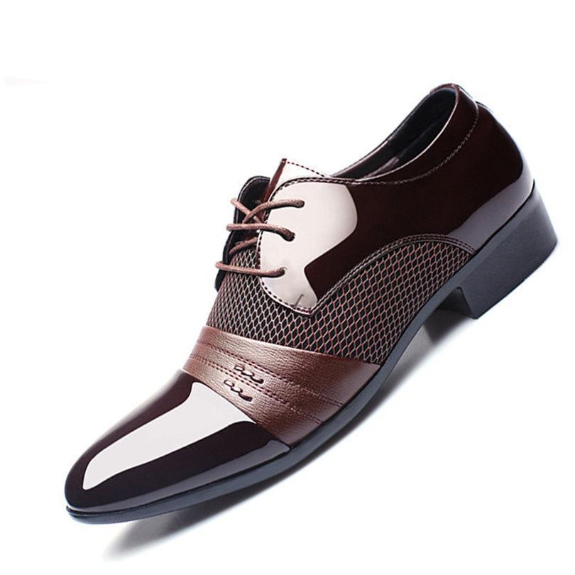 Black and brown men's formal low-top shoes by The Clothing Company Sydney, featuring breathable material and sleek office style.