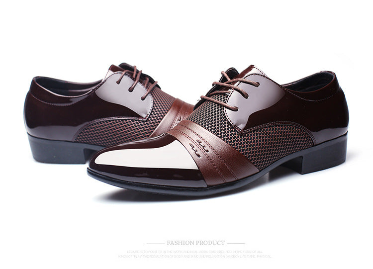 Black and brown men's breathable low top formal office shoes by The Clothing Company Sydney, featuring a sleek flat design.