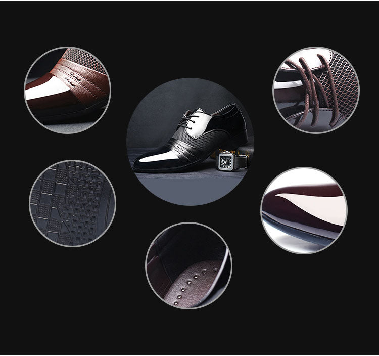 Black and brown breathable men's low top formal shoes with a sleek design, ideal for business and office wear.