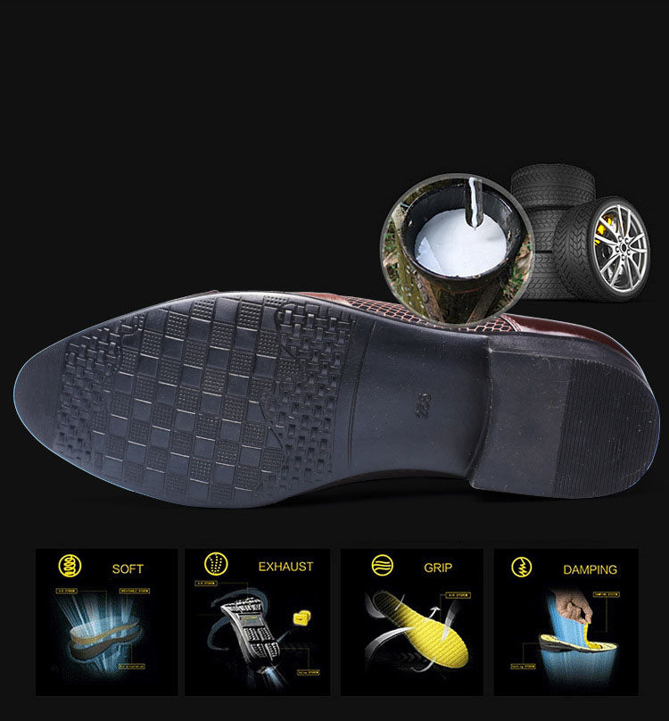 Black and brown breathable men's formal low-top shoes with a flat design, suitable for office wear by The Clothing Company Sydney.