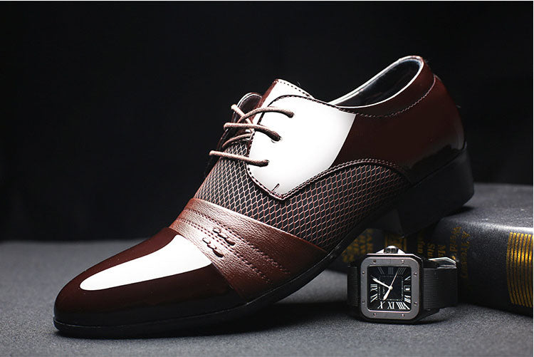 Men's black and brown breathable low-top formal office shoes by The Clothing Company Sydney, featuring a sleek flat design.