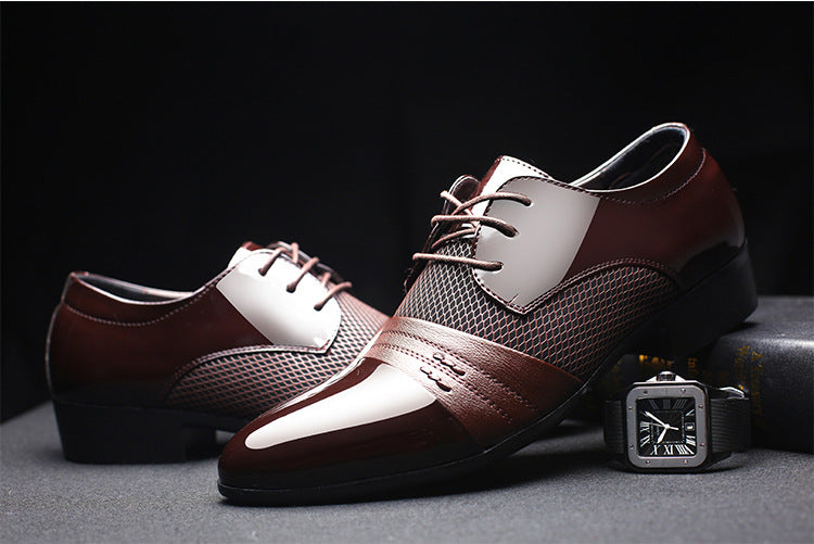 Black and brown breathable men's formal low-top shoes with a sleek flat design from The Clothing Company Sydney.