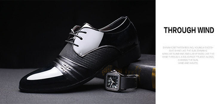 Black and brown men's formal low-top shoes by The Clothing Company Sydney, featuring a breathable design and sleek flat style.