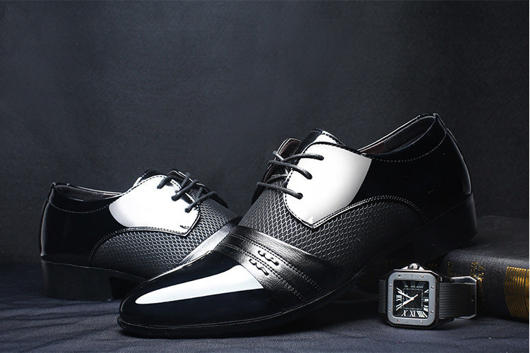 Black and brown breathable leather low-top men's formal shoes by The Clothing Company Sydney, ideal for office and business attire.